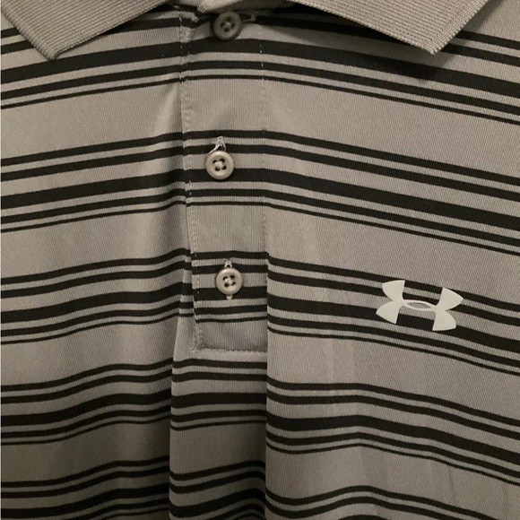 Under Armour‎ Polo Mens Medium Gray & Black Striped Loose Heatgear Golf Shirt - Picture 5 of 8